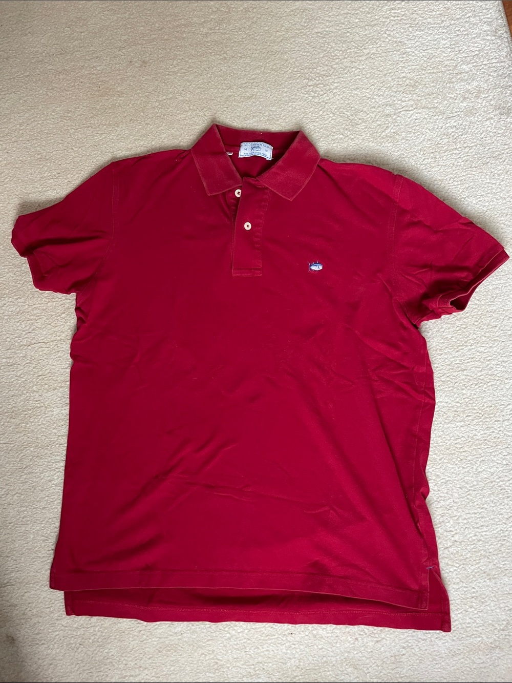 Southern Tide Men's Red Polo with Embroidered Fish Logo